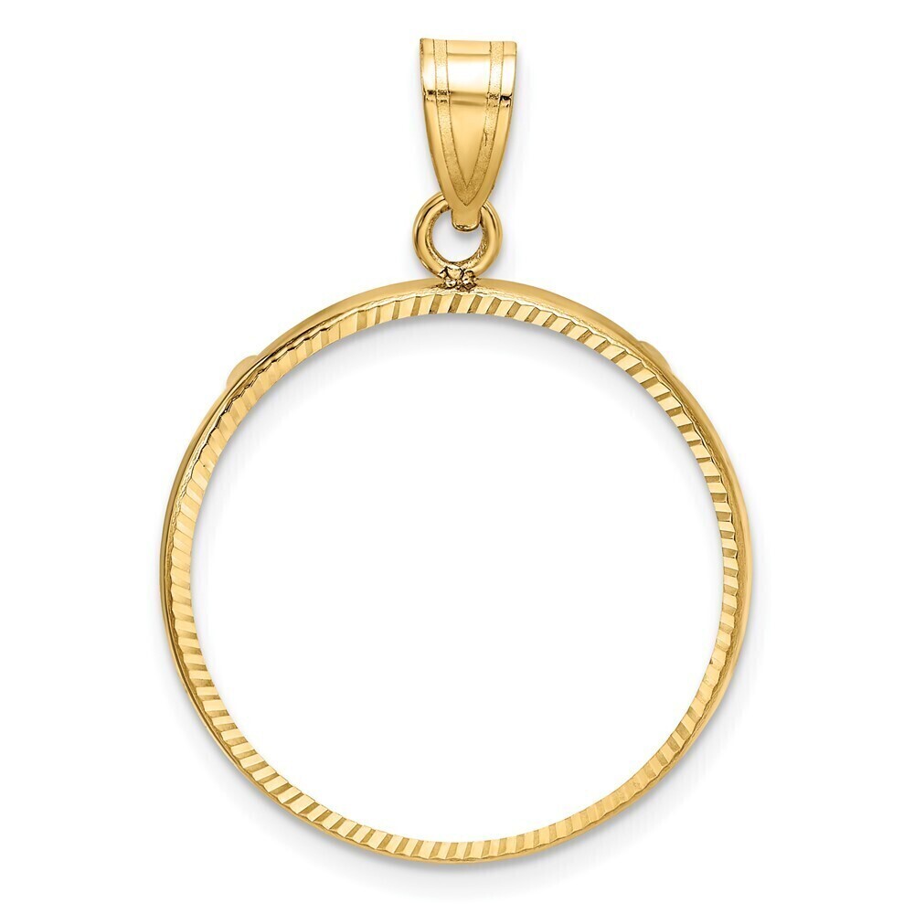 14k Yellow Gold Polished And Diamond-cut 22.0mm Prong Coin Bezel Pendant